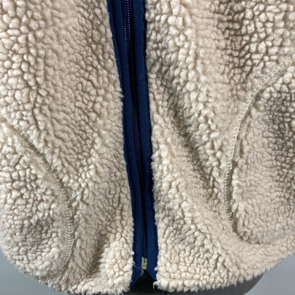 Wanna B Sherpa Vest Women Size M Blue & Cream Red Pull String on Pocket & Zipper - Picture 4 of 10